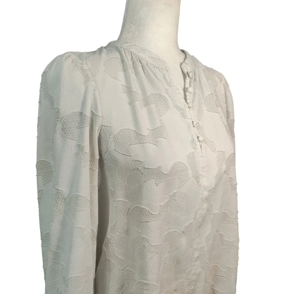 Banana Republic White Top Floral Jacquard Blouse Coquette Ethereal Petite Small